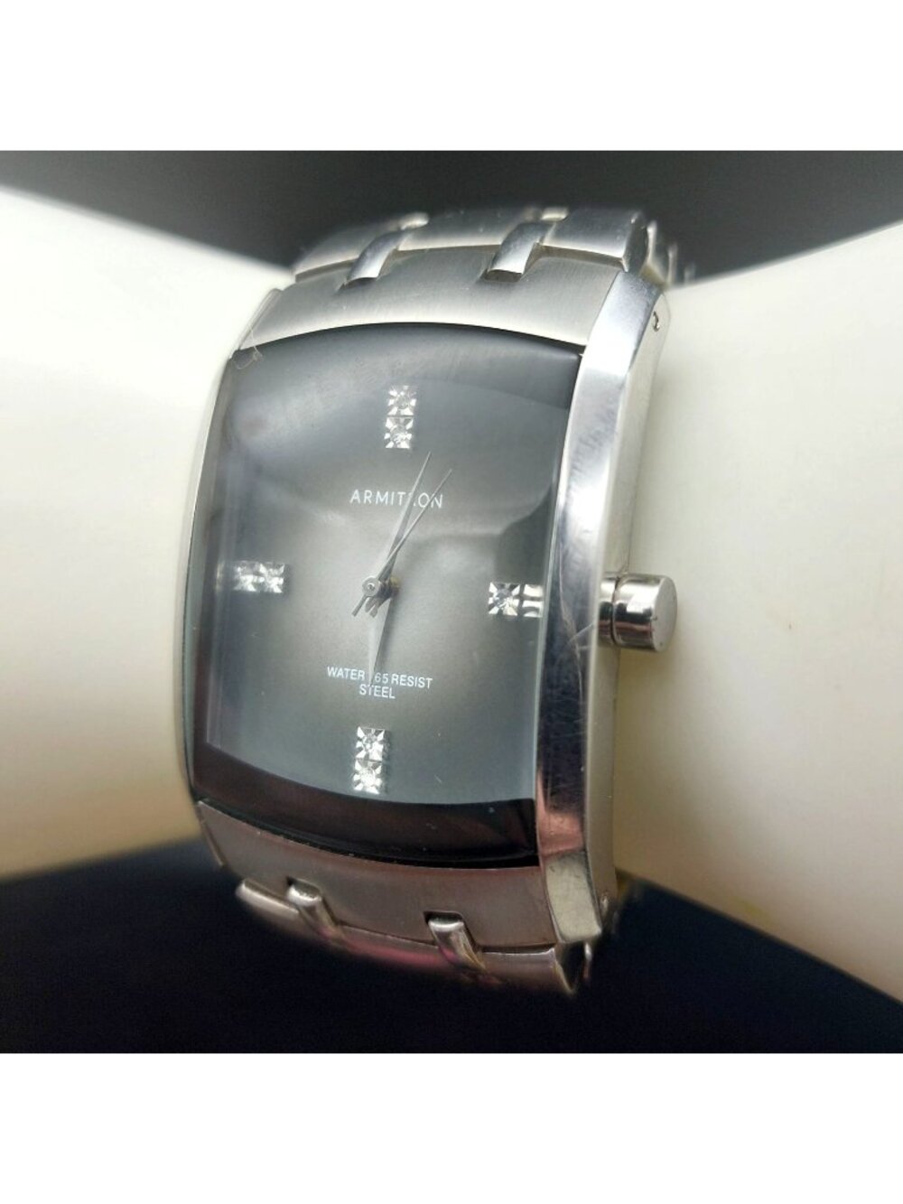 Armitron Men 20/4507SV Stainless Steel Black Dial Diamond Watch